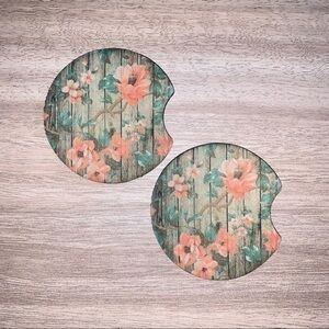 Floral wood car coasters 2pack new